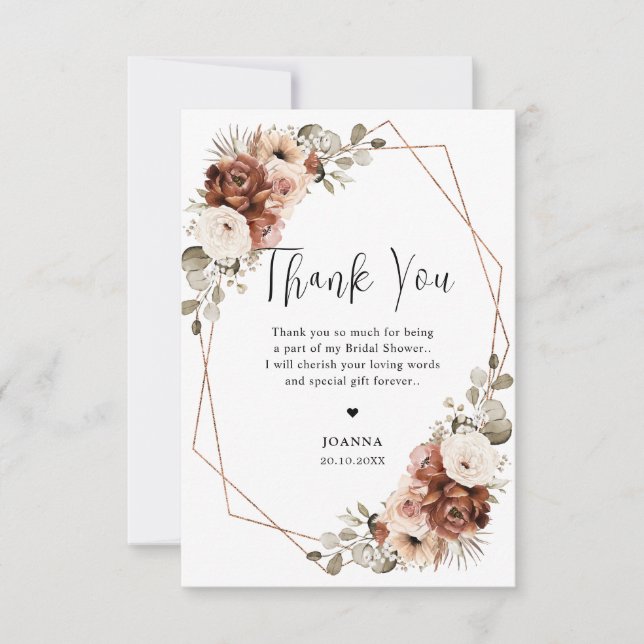 Terracotta Pampas Grass Rustic  Bridal Shower Thank You Card (Front)