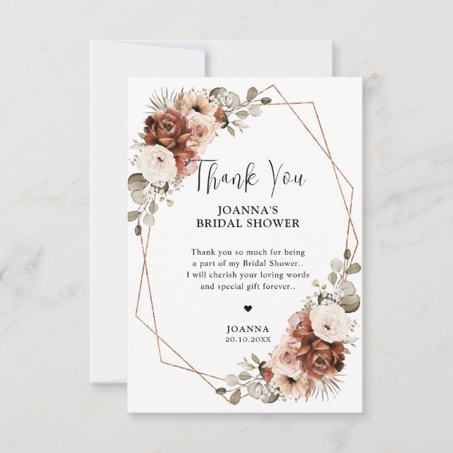 Terracotta Pampas Grass Rustic  Bridal Shower Thank You Card (Front)