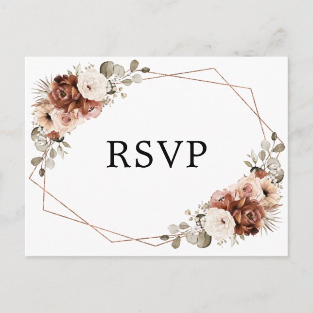Terracotta Pampas Grass Rustic Geometric Boho RSVP Postcard (Front)