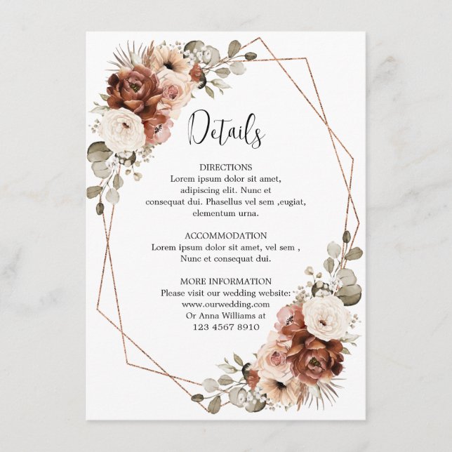 Terracotta Pampas Grass Rustic Geometric  Details Enclosure Card (Front)