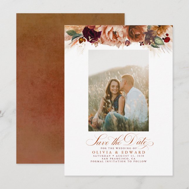 Terracotta Pampas Grass Save The Date Photo (Front/Back)