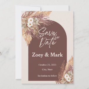 Terracotta Pampas Grass Save the Date   Rustic Invitation