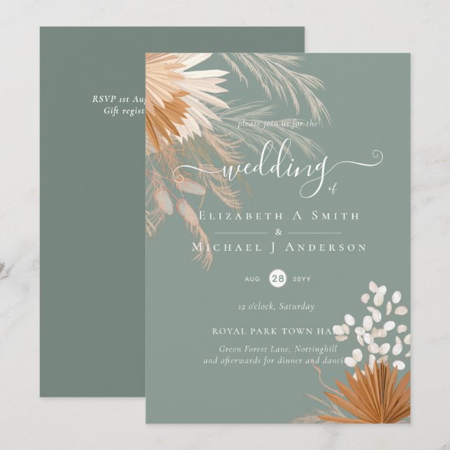 Terracotta Pampas Grass Tropical Wedding (Front/Back)