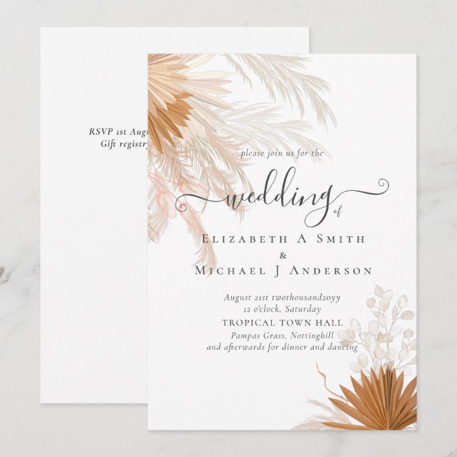 Terracotta Pampas Grass Tropical Wedding (Front/Back)