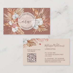 Terracotta Pampas Grass Watercolor Boho Logo Business Card