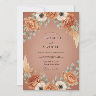 Terracotta Pampas Leafy Wedding Invitation