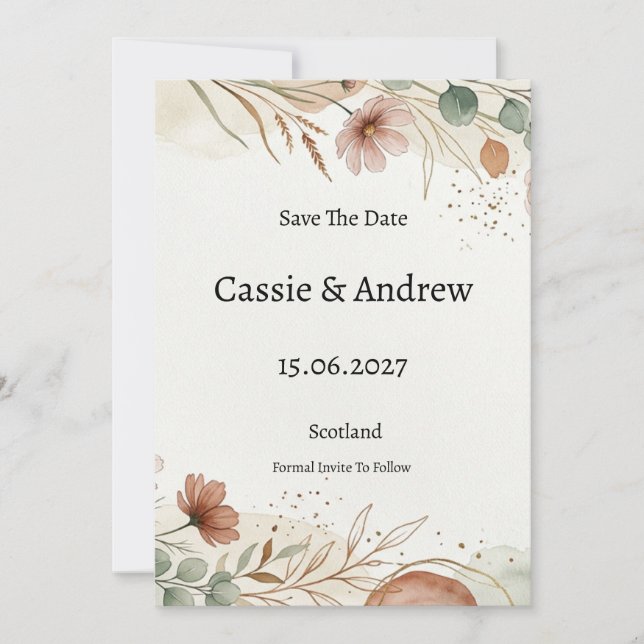 Terracotta Pampas Wedding Save The Date (Front)
