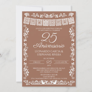Terracotta Papel Picado 25th Anniversary  Invitation