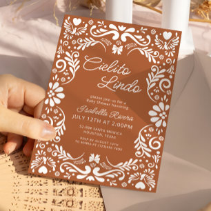 Terracotta Papel Picado Mexican Baby Shower Invitation