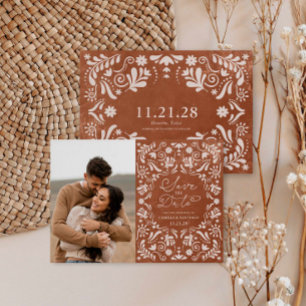 Terracotta Papel Picado Photo Save the Date