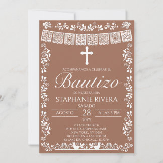 Terracotta Papel Picado Spanish Bautizo Invitation