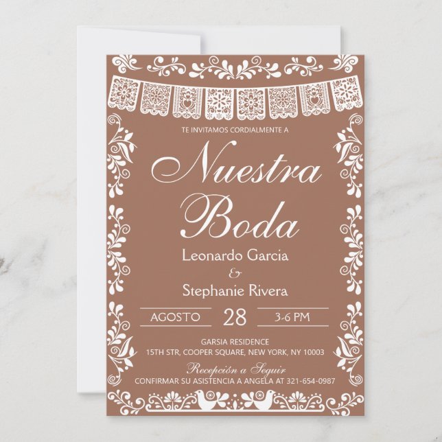 Terracotta Papel Picado Spanish Wedding Invitation (Front)