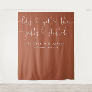 Terracotta Party Started Heart Script Wedding Tapestry