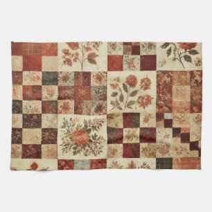 Terracotta Patchwork and Quilt Rustic Floral Kitchen Towel