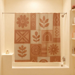 Terracotta Patchwork Quilt Rustic Farmhouse Floral