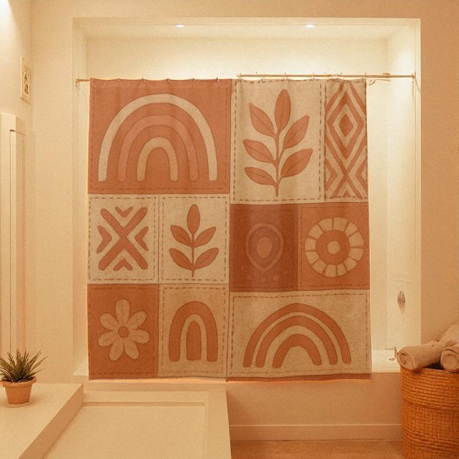 Terracotta Patchwork Quilt Rustic Farmhouse Floral (Terracotta Patchwork Quilt Rustic Farmhouse Floral Shower Curtain)