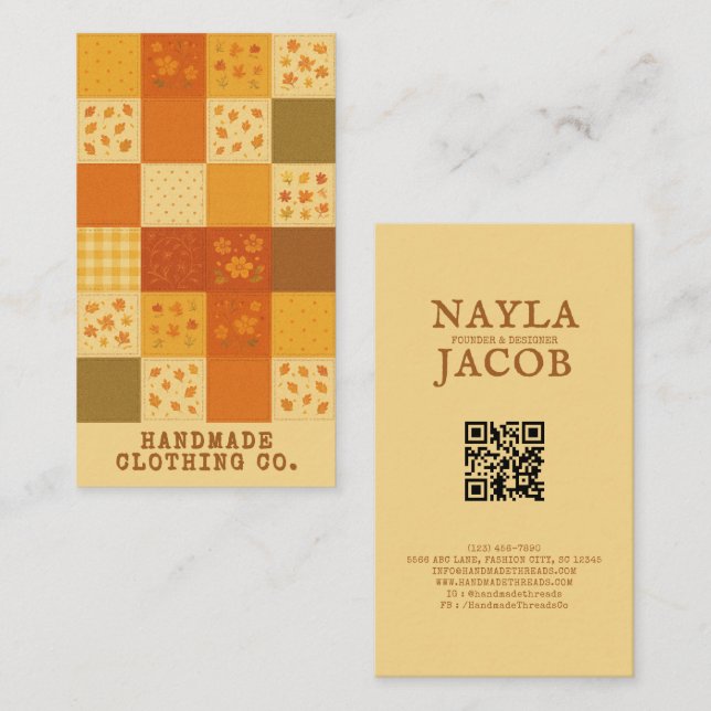 Terracotta Patchwork Quilt Rustic Farmhouse Floral Business Card (Front/Back)