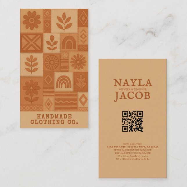 Terracotta Patchwork Quilt Rustic Farmhouse Floral Business Card (Front/Back)