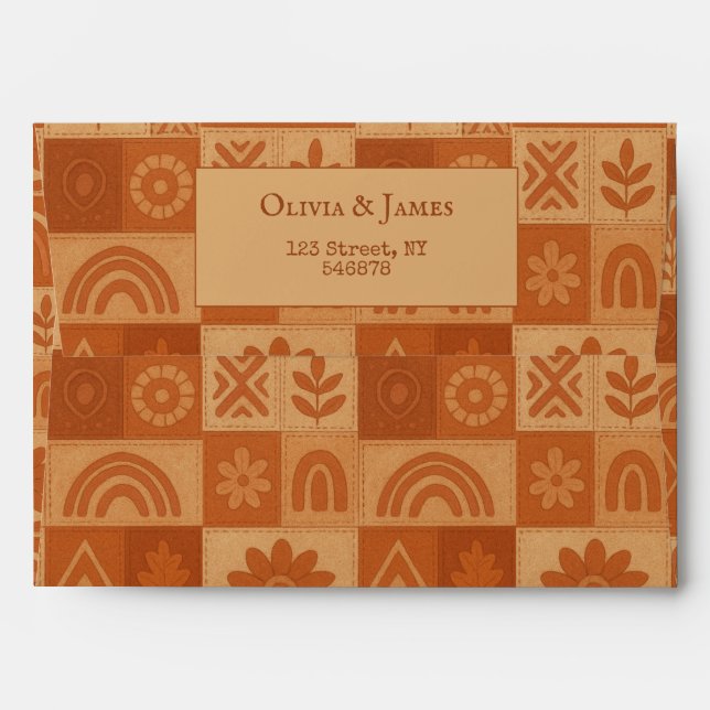 Terracotta Patchwork Quilt Rustic Farmhouse Floral Envelope (Back (Top Flap))
