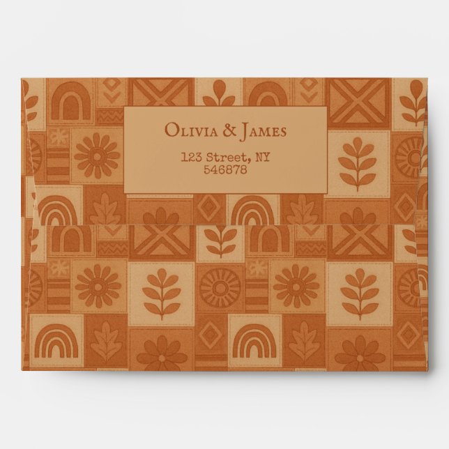 Terracotta Patchwork Quilt Rustic Farmhouse Floral Envelope (Back (Top Flap))