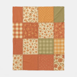 Terracotta Patchwork Quilt Rustic Farmhouse Floral Fleece Blanket