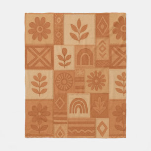 Terracotta Patchwork Quilt Rustic Farmhouse Floral Fleece Blanket