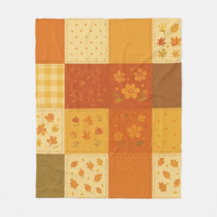 Terracotta Patchwork Quilt Rustic Farmhouse Floral Fleece Blanket