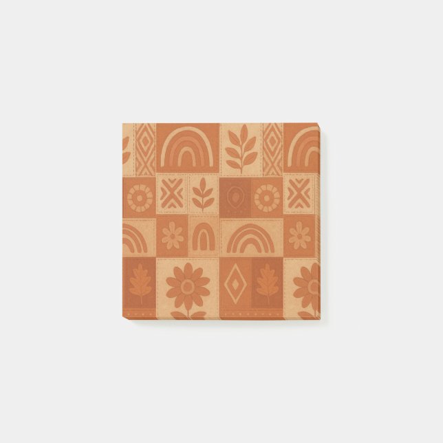 Terracotta Patchwork Quilt Rustic Farmhouse Floral Post-it Notes (Front)