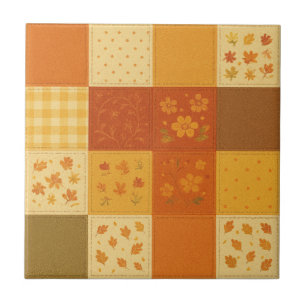 Terracotta Patchwork Quilt Rustic Farmhouse Floral Tile
