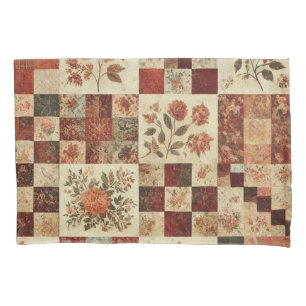 Terracotta Patchwork Quilt Rustic Farmhouse Pillowcase