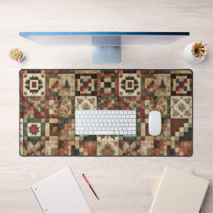 Terracotta Patchwork Quilt Rustic Floral Desk  Mat