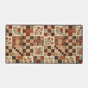 Terracotta Patchwork Quilt Rustic Floral Desk  Mat