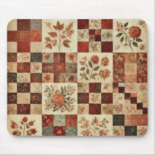 Terracotta Patchwork Quilt Rustic Floral Desk  Mouse Pad