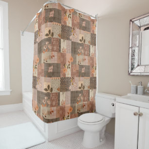 Terracotta Patchwork Quilt Rustic Floral Retro
