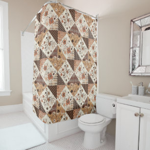 Terracotta Patchwork Quilt Rustic Floral Retro 