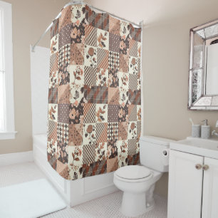 Terracotta Patchwork Quilt Rustic Floral Retro