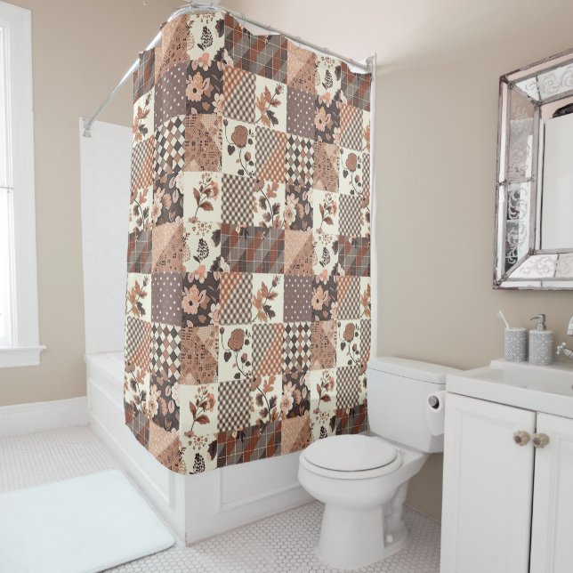 Terracotta Patchwork Quilt Rustic Floral Retro  (In Situ)