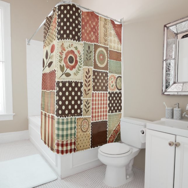 Terracotta Patchwork Quilt Rustic Retro Floral  (In Situ)