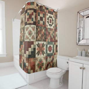 Terracotta Patchwork Quilt Rustic Retro Floral