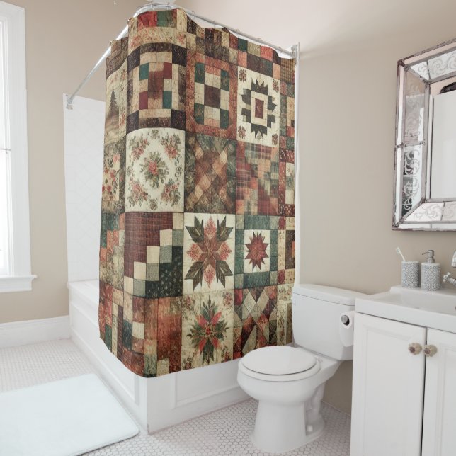 Terracotta Patchwork Quilt Rustic Retro Floral  (In Situ)