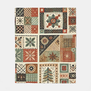 Terracotta Patchwork Quilt Rustic Retro Vintage  Fleece Blanket