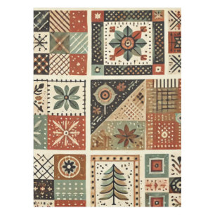 Terracotta Patchwork Quilt Rustic Vintage Floral  Tablecloth