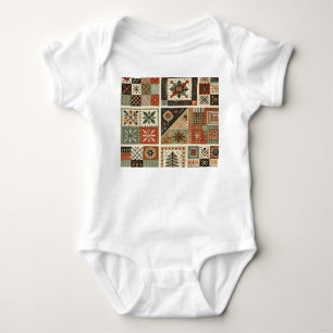 Terracotta Patchwork Rustic Retro Floral Design Baby Bodysuit