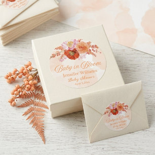 Terracotta Peach Floral Baby in Bloom Baby Shower Classic Round Sticker