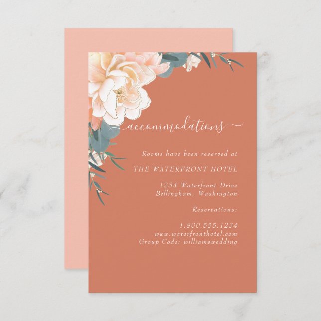 Terracotta Peach Gold Floral Wedding Accommodation Enclosure Card (Front/Back)