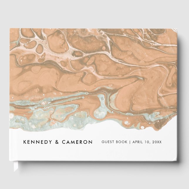 Terracotta Peach & Mint Minimalist Marble Guest Book (Front)