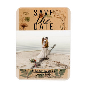Terracotta Peach Pressed Flowers Boho Save Date Magnet
