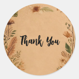 Terracotta Peach Pressed Flowers Boho Wedding Classic Round Sticker