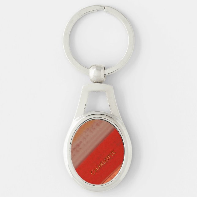 Terracotta Peach Stripes Custom Name  Keychain (Front)