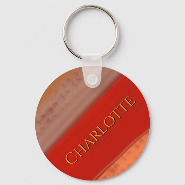 Terracotta Peach Stripes Custom Name  Keychain (Front)